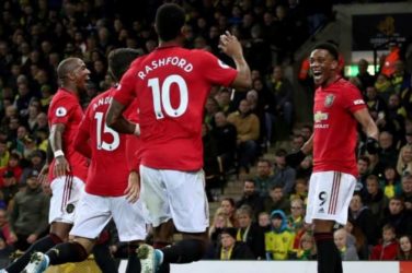 Anthony Martial celebrates after scoring against Norwich